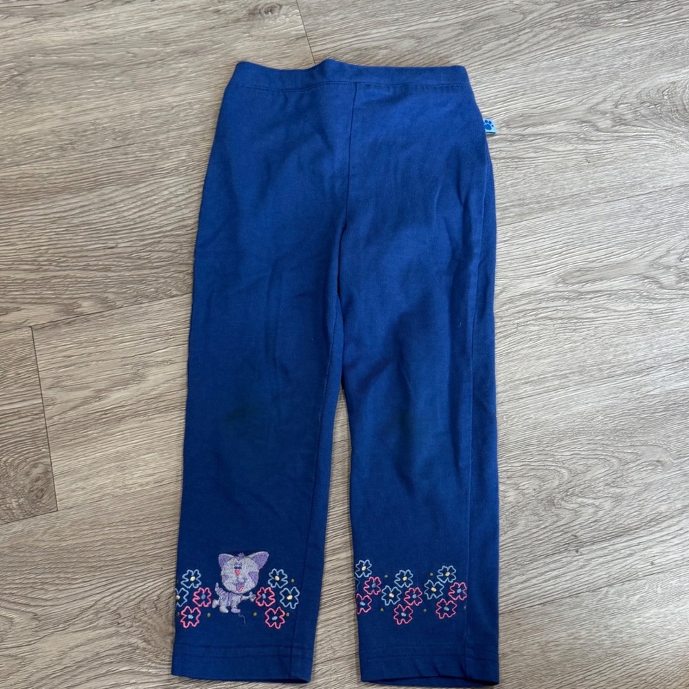 Vintage 2001 Blue's Clues Periwinkle Blue Leggings Kids 3T Floral Embroidered